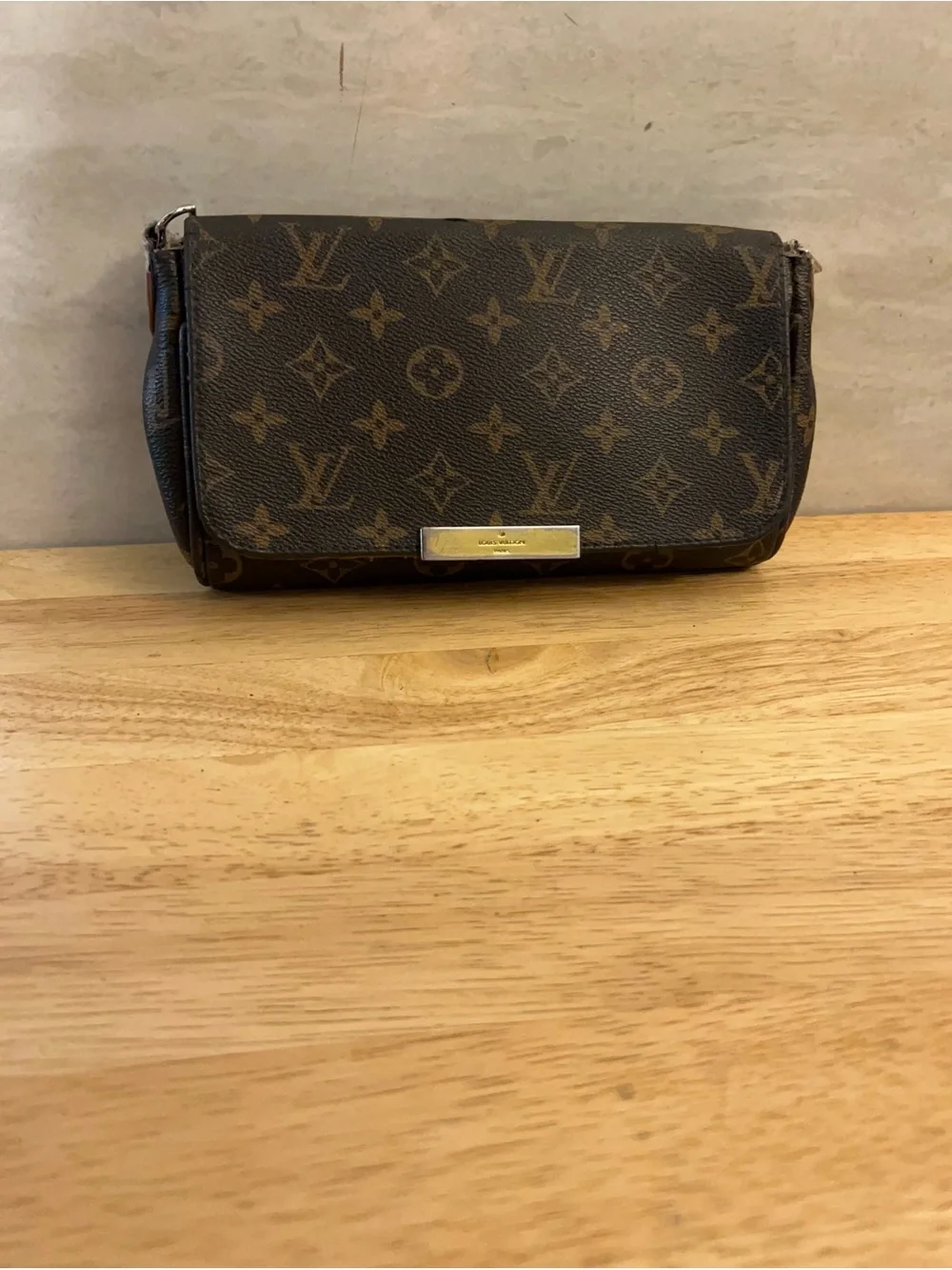 Designer Inspired Brown Monogram Canvas Clutch with Gold Plaque